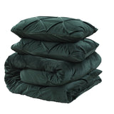 Velvet Duvet Cover Set Pintuck | Green | Double - 200cm (W) x 220cm (L) - The Bedding & Blankets Store