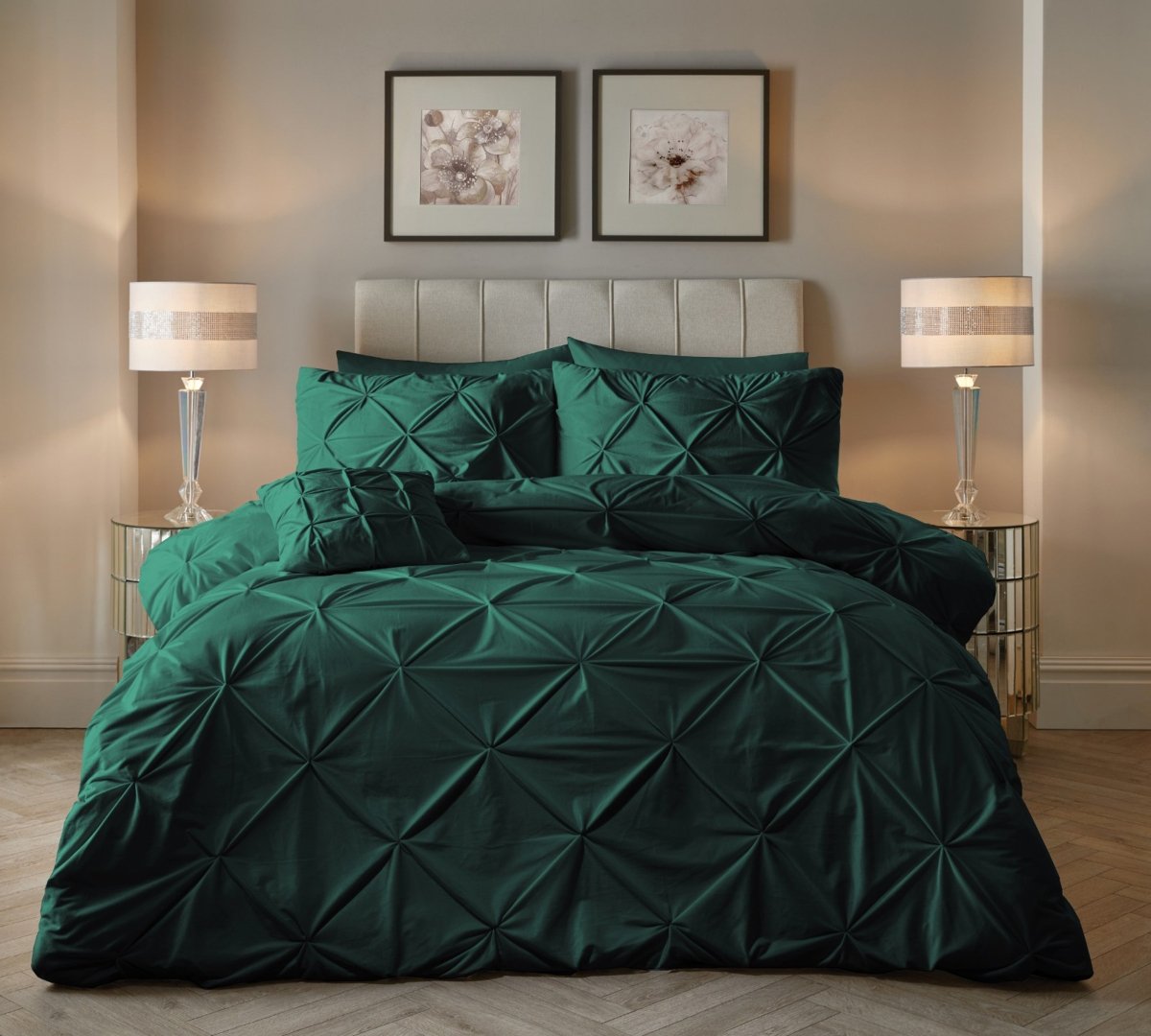 Velvet Duvet Cover Set Pintuck | Green | Single - 140cm (W) x 220cm (L) - The Bedding & Blankets Store