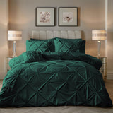 Velvet Duvet Cover Set Pintuck | Green | Single - 140cm (W) x 220cm (L) - The Bedding & Blankets Store