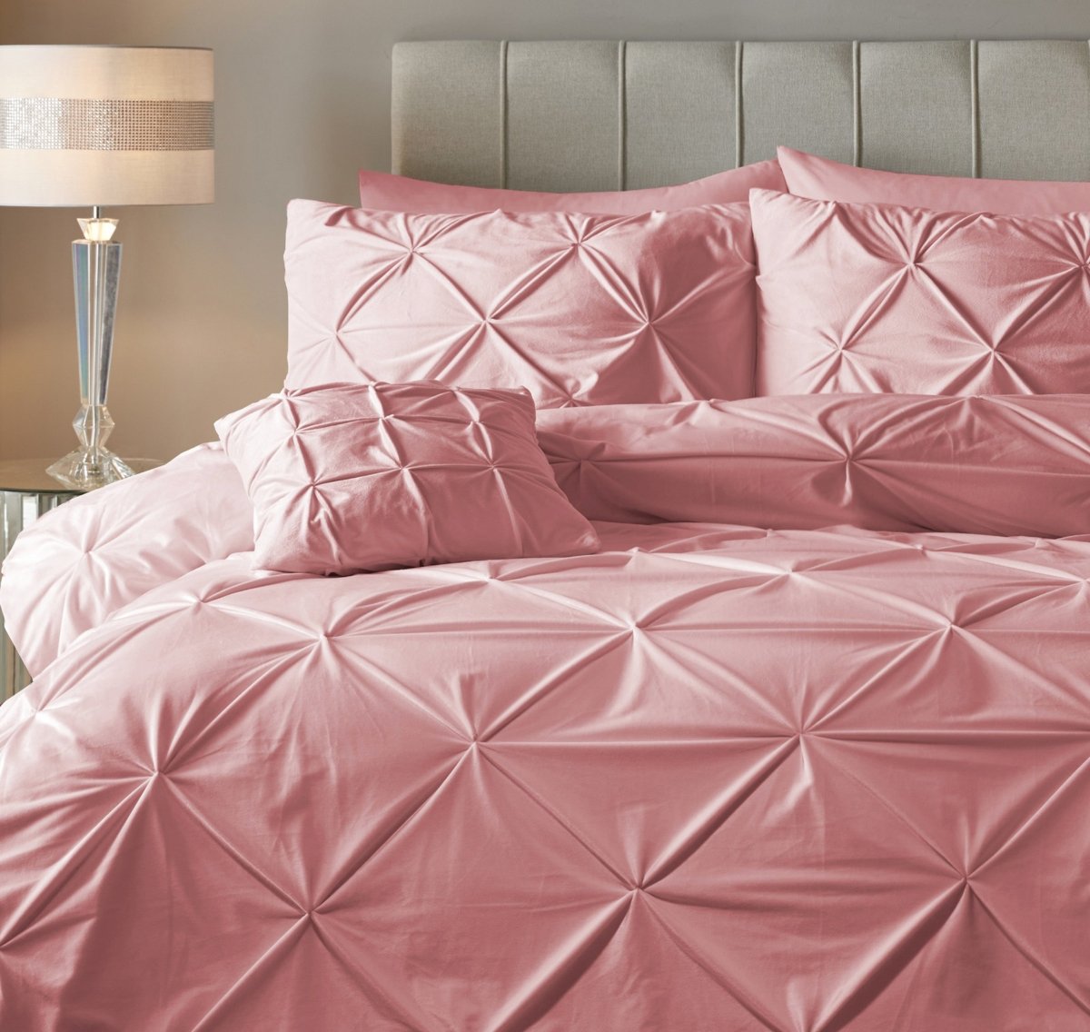Velvet Duvet Cover Set Pintuck | Pink | Single - 140cm (W) x 220cm (L) - The Bedding & Blankets Store