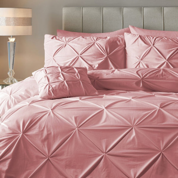 Velvet Duvet Cover Set Pintuck | Pink | Single - 140cm (W) x 220cm (L) - The Bedding & Blankets Store