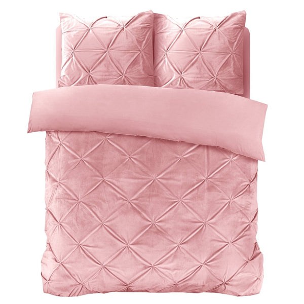 Velvet Duvet Cover Set Pintuck | Pink | Single - 140cm (W) x 220cm (L) - The Bedding & Blankets Store
