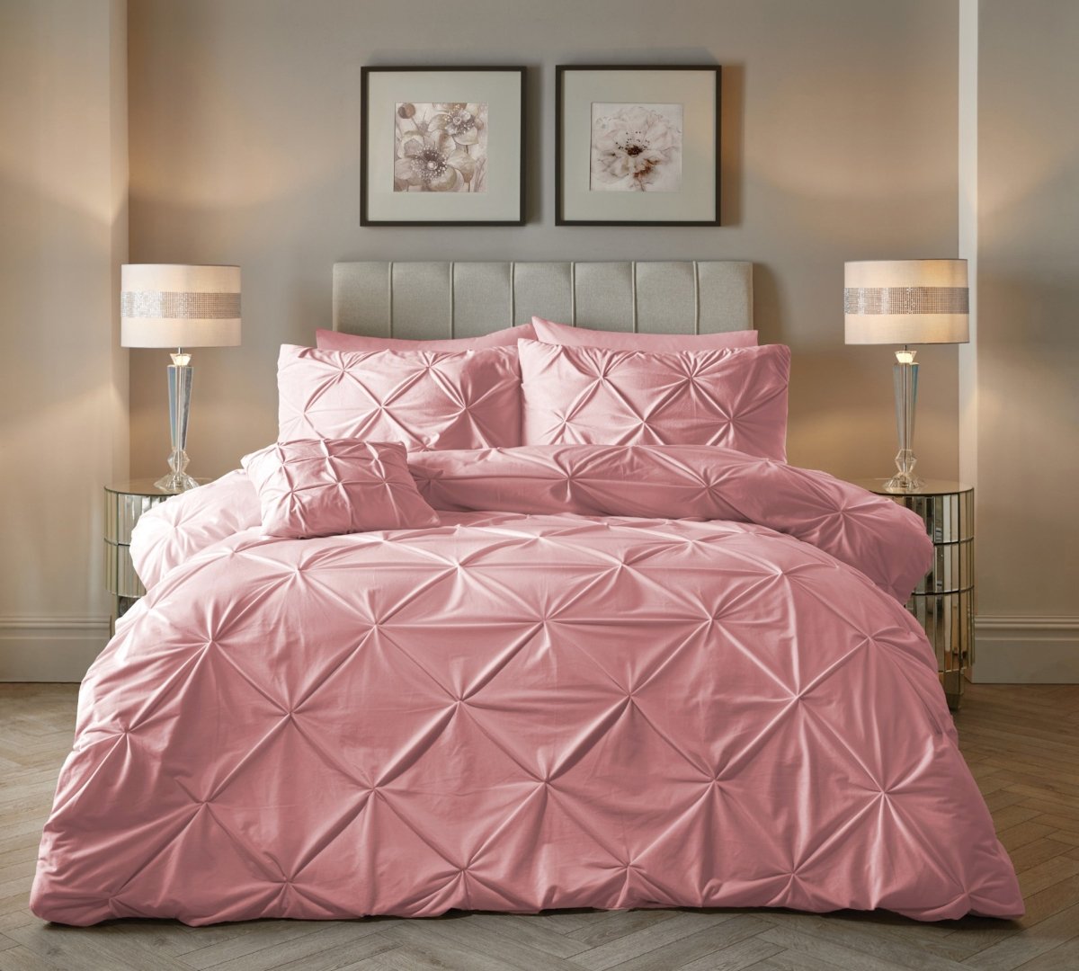 Velvet Duvet Cover Set Pintuck | Pink | Single - 140cm (W) x 220cm (L) - The Bedding & Blankets Store