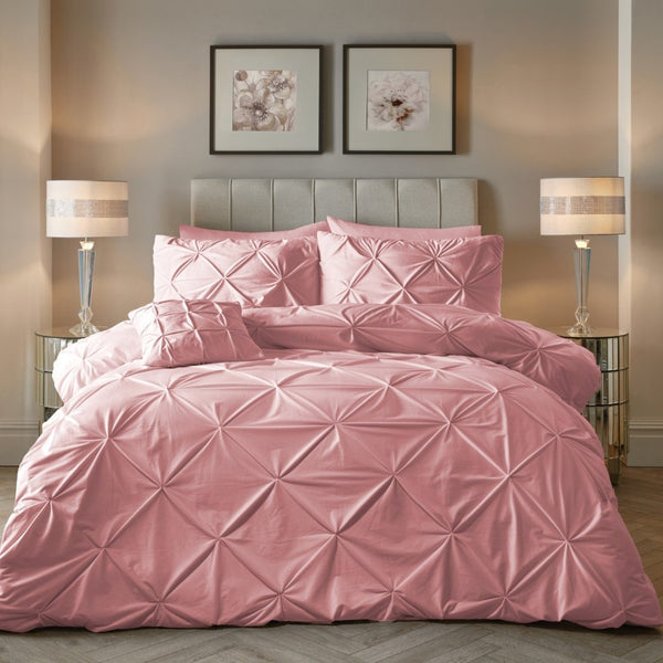 Velvet Duvet Cover Set Pintuck | Pink | Single - 140cm (W) x 220cm (L) - The Bedding & Blankets Store