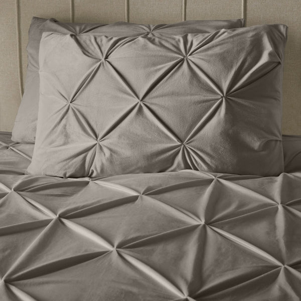 Velvet Duvet Cover Set Pintuck | Sand | Double - 200cm (W) x 220cm (L) - The Bedding & Blankets Store