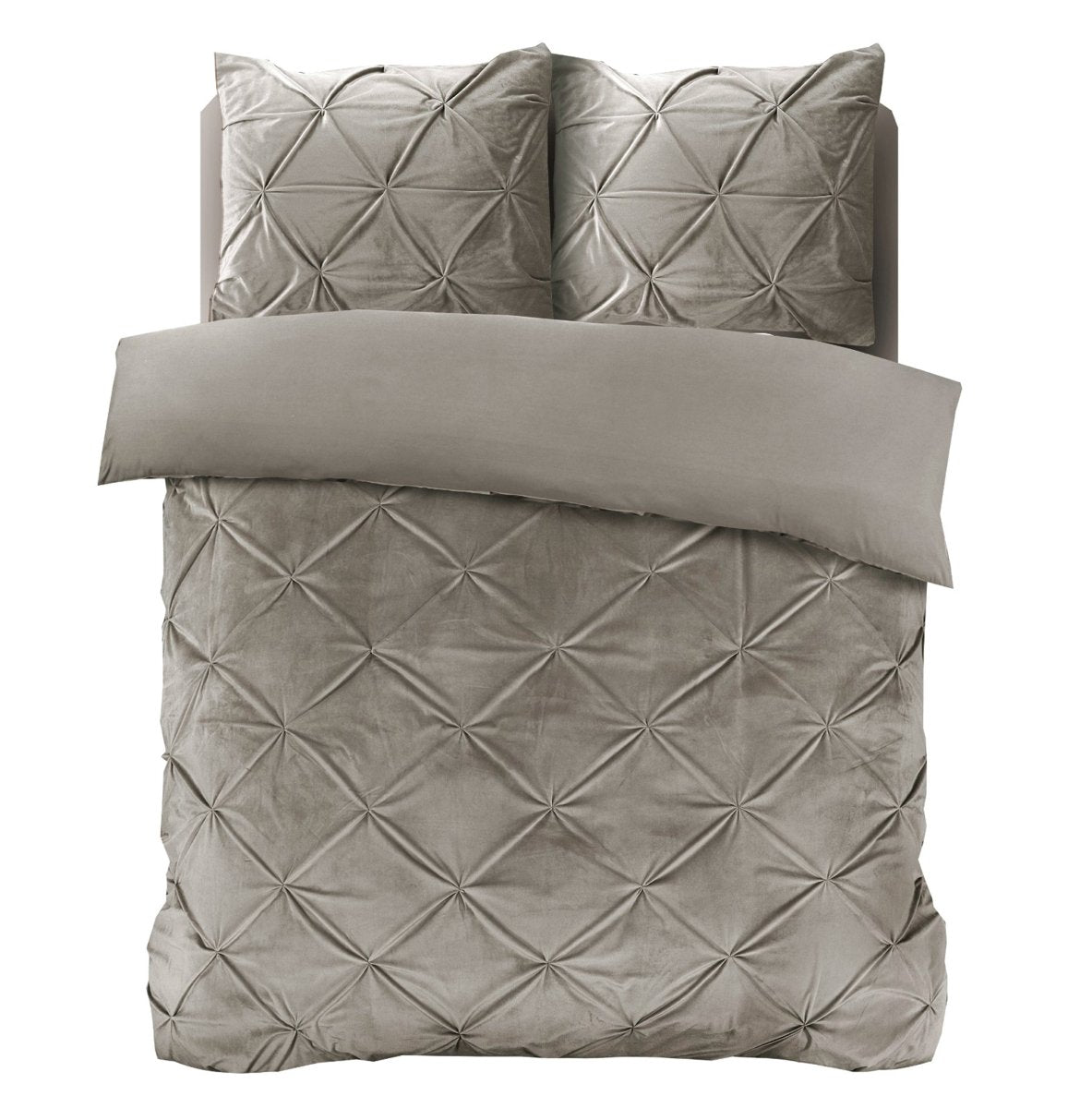 Velvet Duvet Cover Set Pintuck | Sand | Double - 200cm (W) x 220cm (L) - The Bedding & Blankets Store