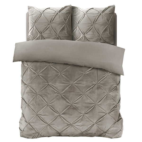 Velvet Duvet Cover Set Pintuck | Sand | Double - 200cm (W) x 220cm (L) - The Bedding & Blankets Store