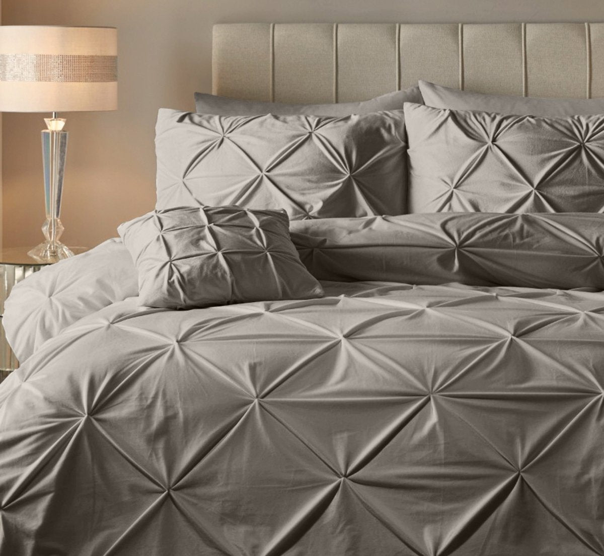 Velvet Duvet Cover Set Pintuck | Sand | Double - 200cm (W) x 220cm (L) - The Bedding & Blankets Store