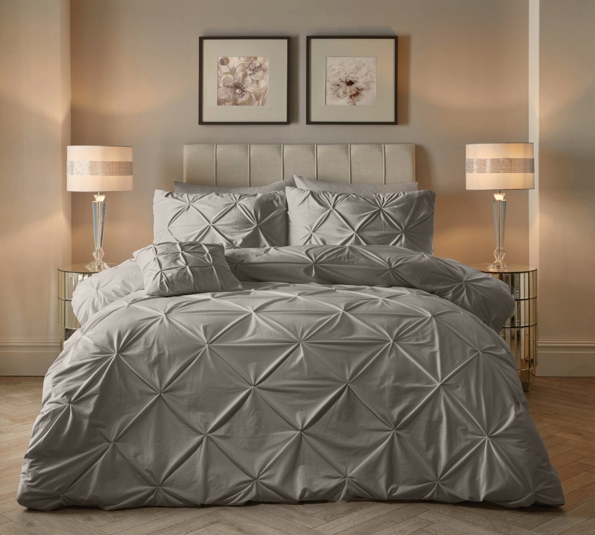 Velvet Duvet Cover Set Pintuck | Sand | Single - 140cm (W) x 220cm (L) - The Bedding & Blankets Store