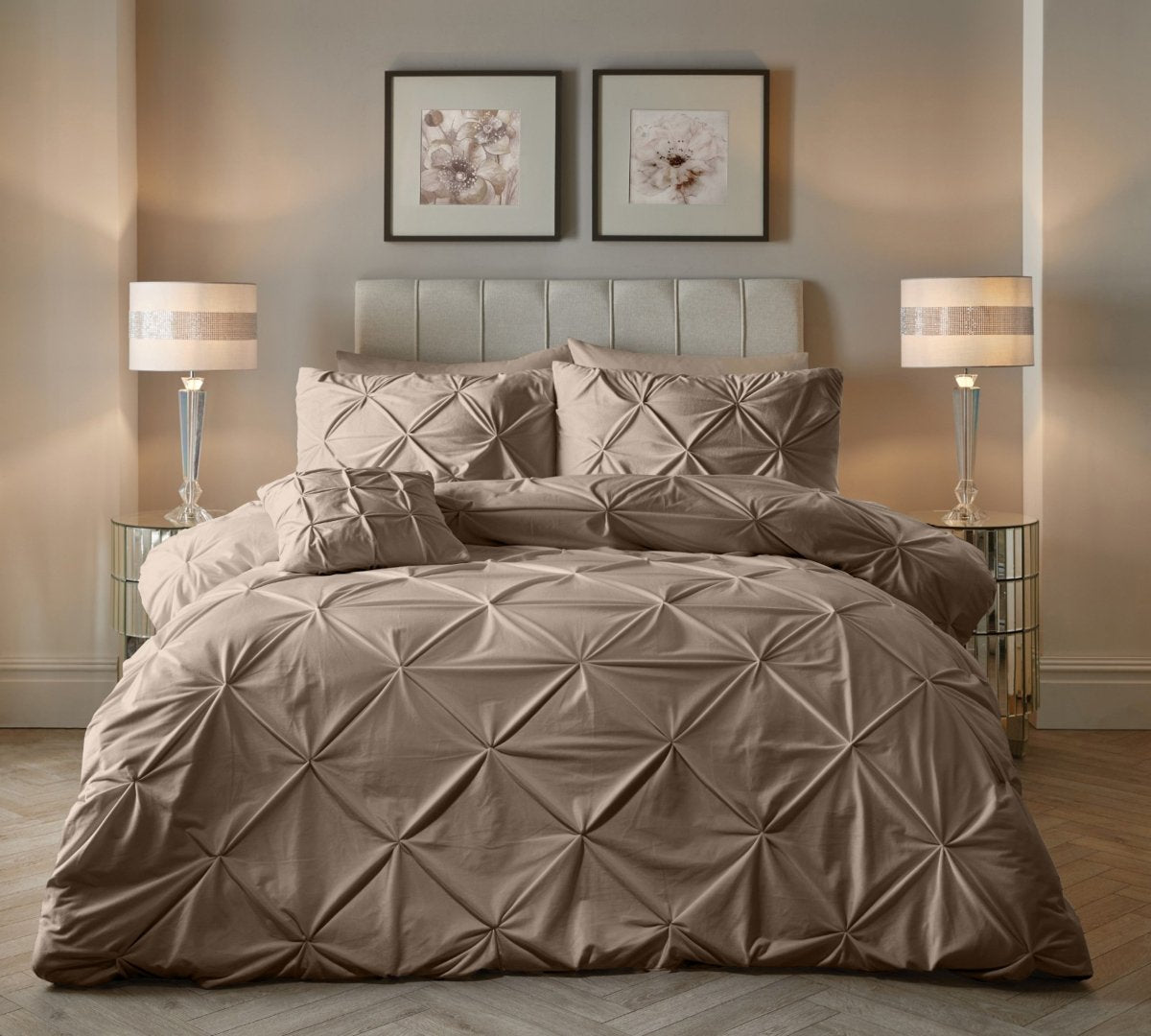 Velvet Duvet Cover Set Pintuck | Taupe | Single - 140cm (W) x 220cm (L) - The Bedding & Blankets Store