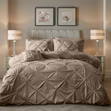 Velvet Duvet Cover Set Pintuck | Taupe | Single - 140cm (W) x 220cm (L) - The Bedding & Blankets Store