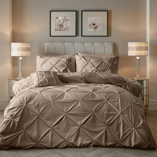 Velvet Duvet Cover Set Pintuck | Taupe | Single - 140cm (W) x 220cm (L) - The Bedding & Blankets Store