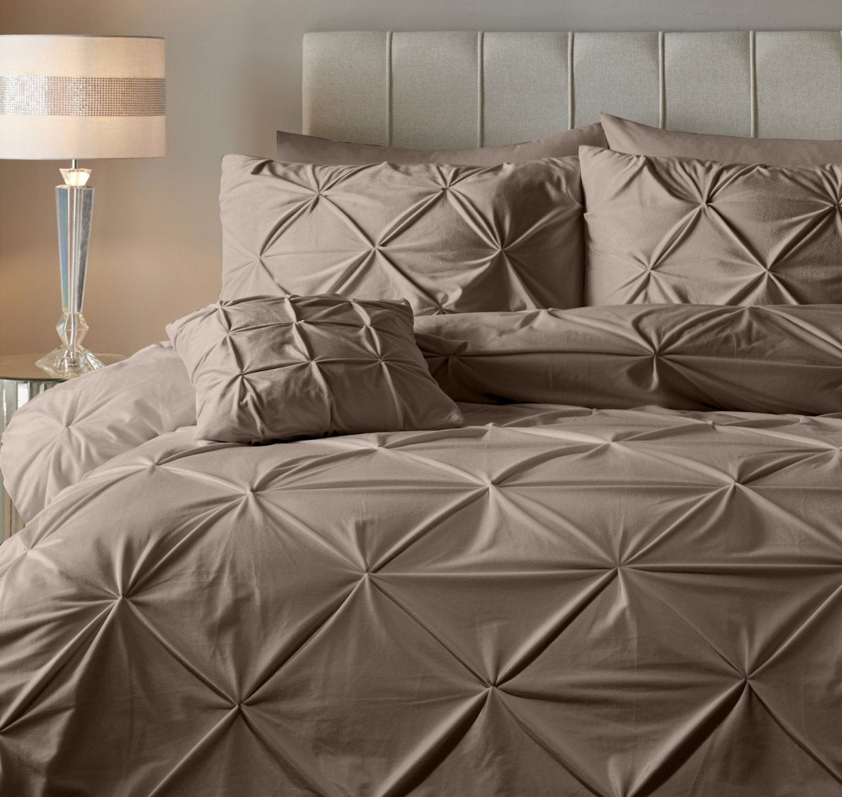 Velvet Duvet Cover Set Pintuck | Taupe | Single - 140cm (W) x 220cm (L) - The Bedding & Blankets Store