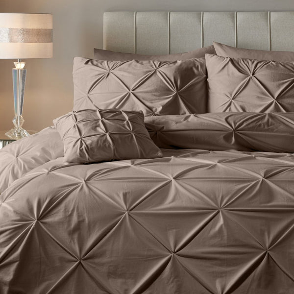 Velvet Duvet Cover Set Pintuck | Taupe | Single - 140cm (W) x 220cm (L) - The Bedding & Blankets Store