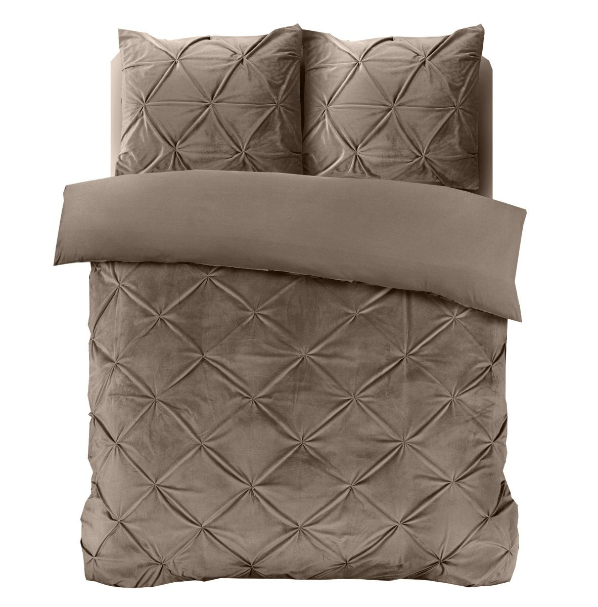 Velvet Duvet Cover Set Pintuck | Taupe | Single - 140cm (W) x 220cm (L) - The Bedding & Blankets Store