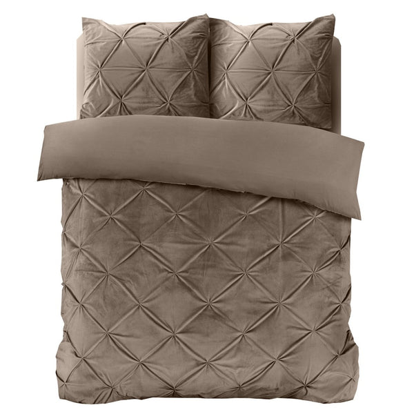 Velvet Duvet Cover Set Pintuck | Taupe | Single - 140cm (W) x 220cm (L) - The Bedding & Blankets Store