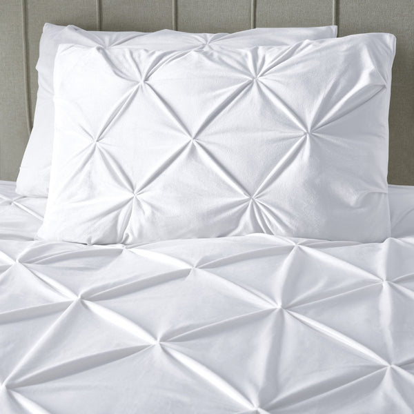 Velvet Duvet Cover Set Pintuck | White | Double - 200cm (W) x 220cm (L) - The Bedding & Blankets Store