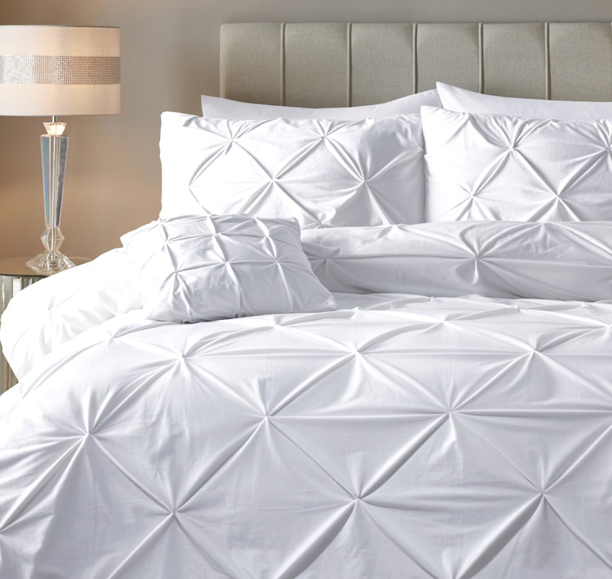 Velvet Duvet Cover Set Pintuck | White | Double - 200cm (W) x 220cm (L) - The Bedding & Blankets Store
