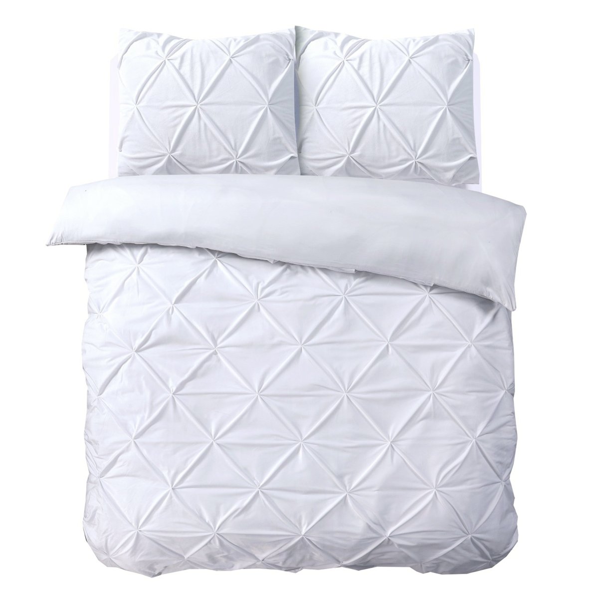 Velvet Duvet Cover Set Pintuck | White | Double - 200cm (W) x 220cm (L) - The Bedding & Blankets Store