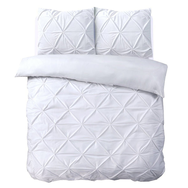 Velvet Duvet Cover Set Pintuck | White | Double - 200cm (W) x 220cm (L) - The Bedding & Blankets Store