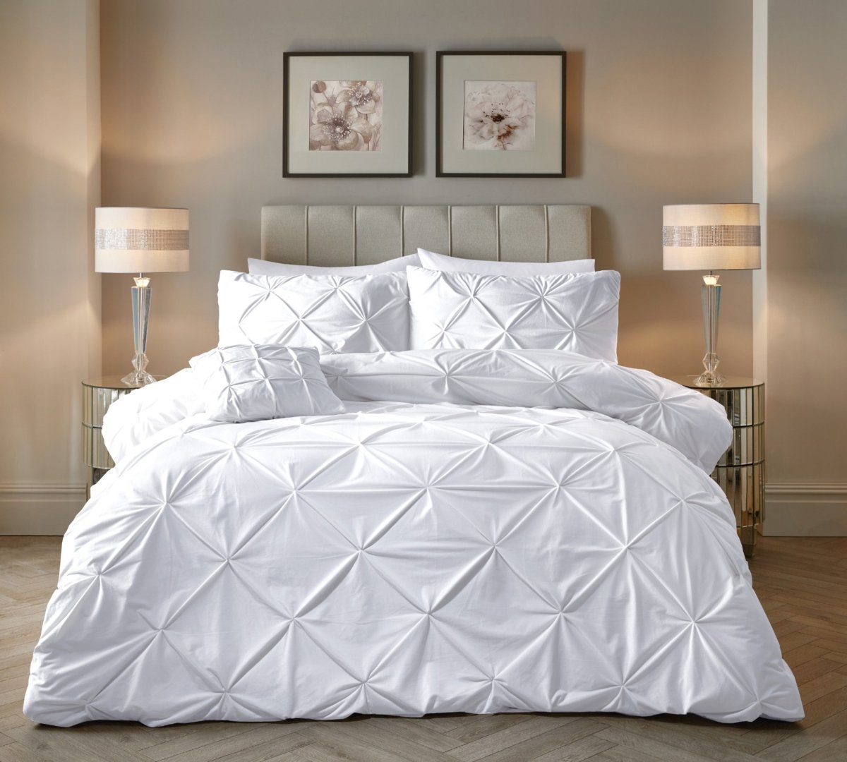 Velvet Duvet Cover Set Pintuck | White | Single - 140cm (W) x 220cm (L) - The Bedding & Blankets Store