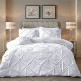 Velvet Duvet Cover Set Pintuck | White | Single - 140cm (W) x 220cm (L) - The Bedding & Blankets Store