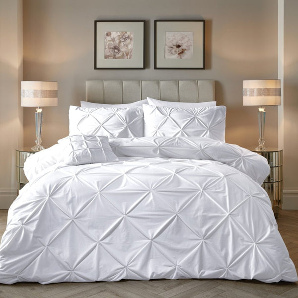 Velvet Duvet Cover Set Pintuck | White | Single - 140cm (W) x 220cm (L) - The Bedding & Blankets Store