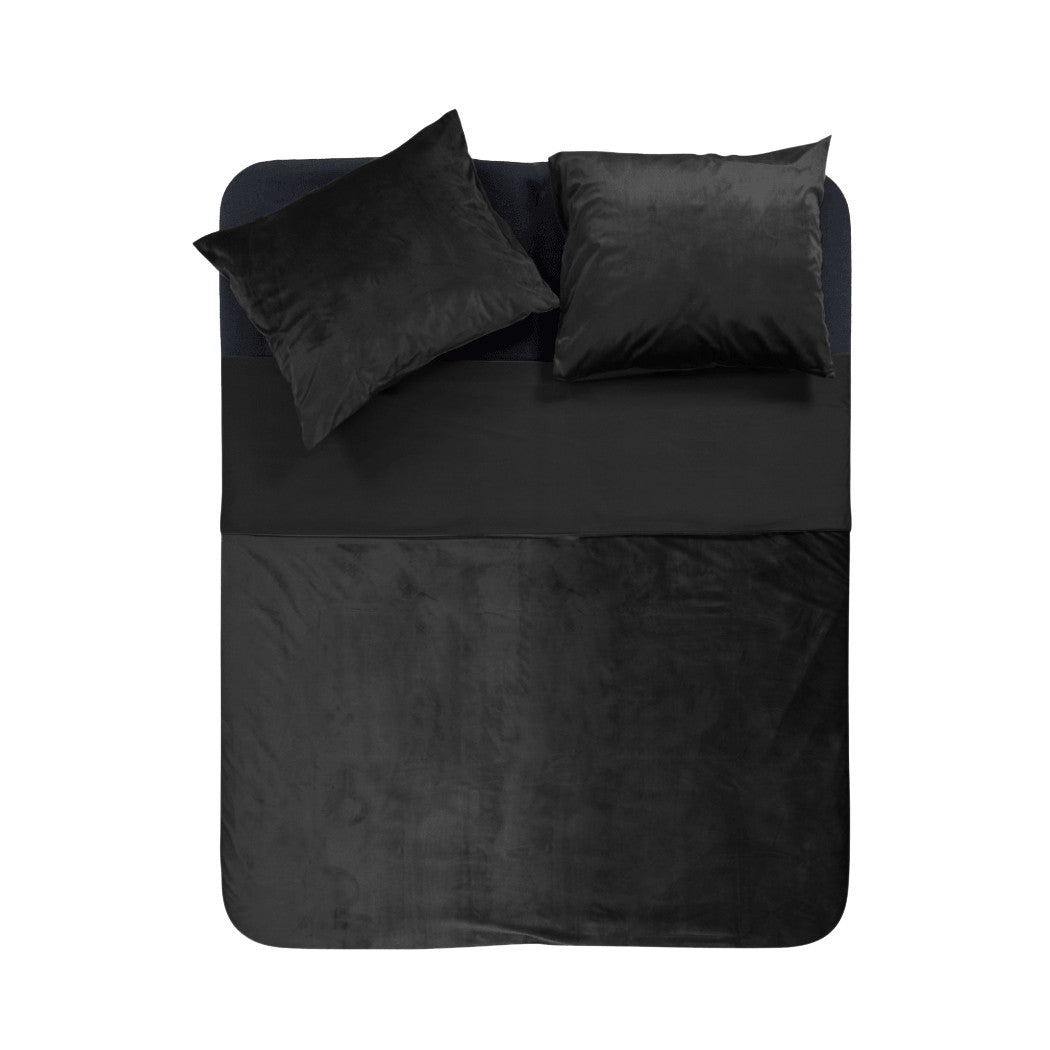 Velvet Duvet Cover Set Piping | Black | Double - 200cm (W) x 220cm (L) - The Bedding & Blankets Store