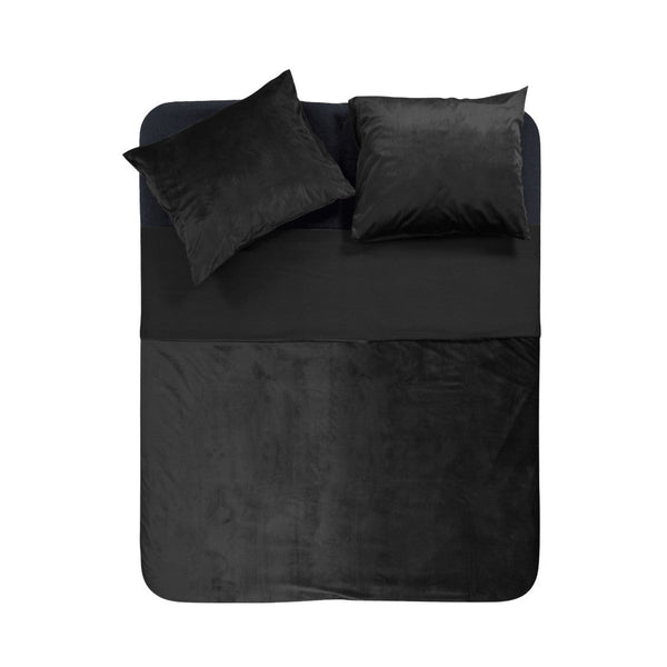Velvet Duvet Cover Set Piping | Black | Double - 200cm (W) x 220cm (L) - The Bedding & Blankets Store