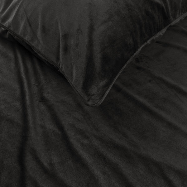 Velvet Duvet Cover Set Piping | Black | Single - 140cm (W) x 220cm (L) - The Bedding & Blankets Store