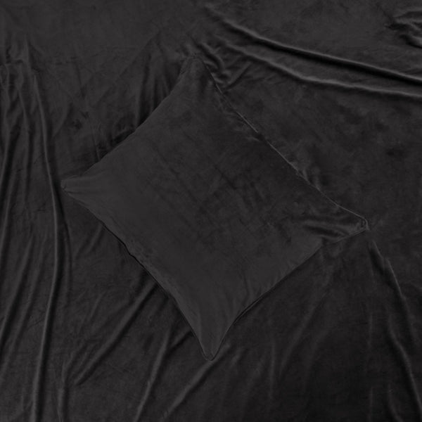Velvet Duvet Cover Set Piping | Black | Single - 140cm (W) x 220cm (L) - The Bedding & Blankets Store
