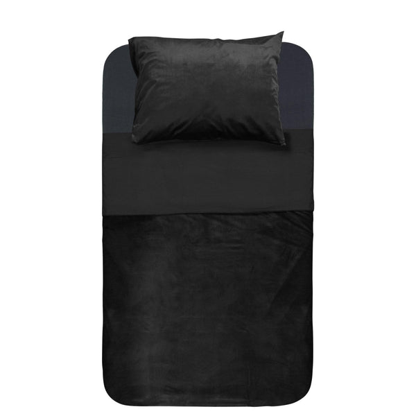Velvet Duvet Cover Set Piping | Black | Single - 140cm (W) x 220cm (L) - The Bedding & Blankets Store