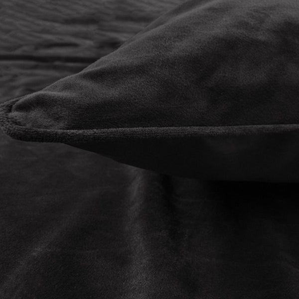 Velvet Duvet Cover Set Piping | Black | Single - 140cm (W) x 220cm (L) - The Bedding & Blankets Store