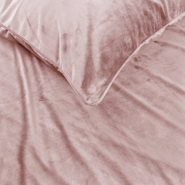 Velvet Duvet Cover Set Piping | Pink | Double - 200cm (W) x 220cm (L) - The Bedding & Blankets Store