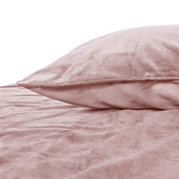 Velvet Duvet Cover Set Piping | Pink | Double - 200cm (W) x 220cm (L) - The Bedding & Blankets Store