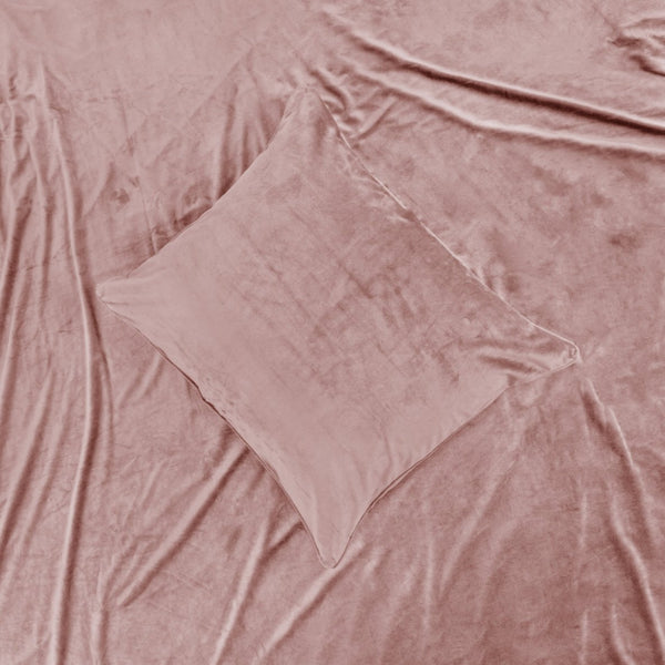 Velvet Duvet Cover Set Piping | Pink | Double - 200cm (W) x 220cm (L) - The Bedding & Blankets Store