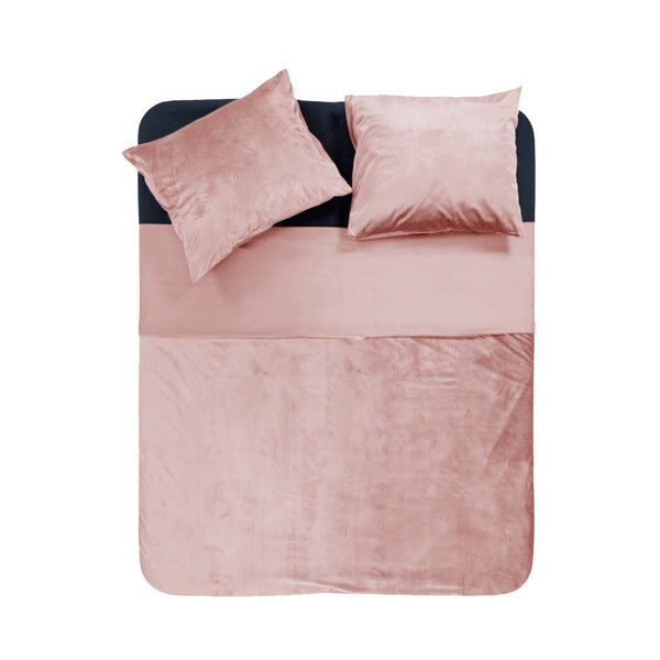 Velvet Duvet Cover Set Piping | Pink | Double - 200cm (W) x 220cm (L) - The Bedding & Blankets Store