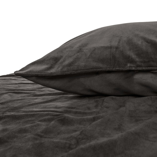 Velvet Duvet Cover Set Piping | Taupe | Single - 140cm (W) x 220cm (L) - The Bedding & Blankets Store