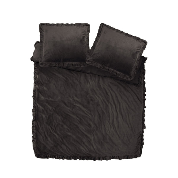 Velvet Duvet Cover Set Ruffles | Black | Double - 200cm (W) x 220cm (L) - The Bedding & Blankets Store