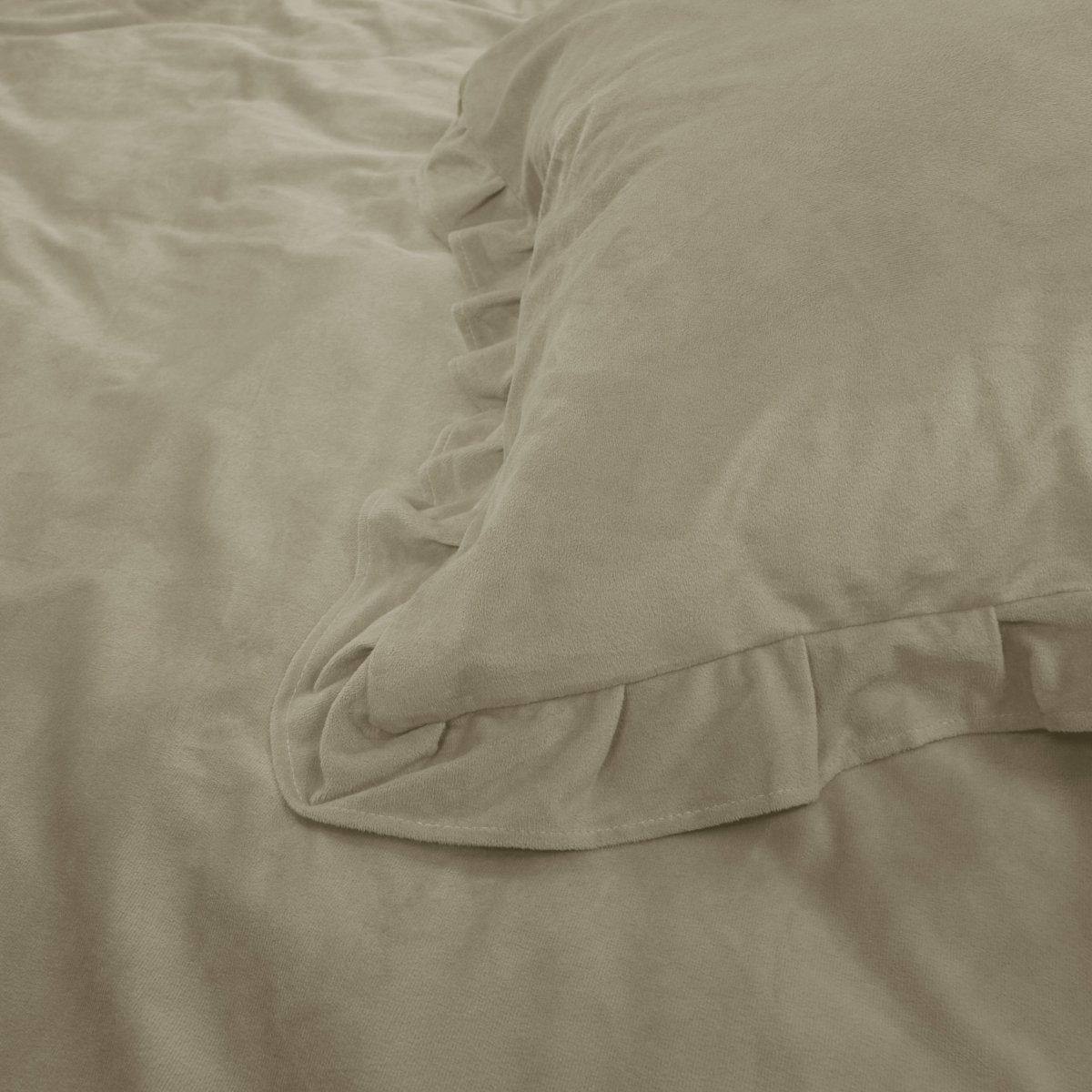 Velvet Duvet Cover Set Ruffles | Taupe | Double - 200cm (W) x 220cm (L) - The Bedding & Blankets Store