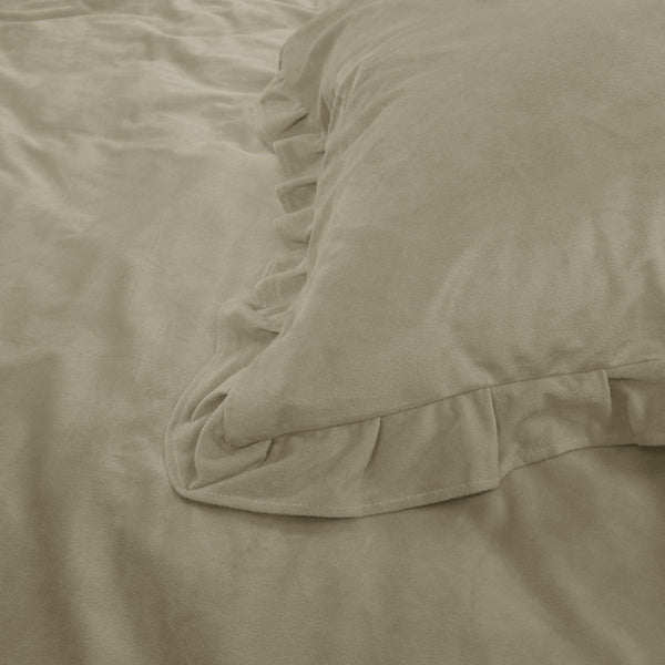 Velvet Duvet Cover Set Ruffles | Taupe | Double - 200cm (W) x 220cm (L) - The Bedding & Blankets Store