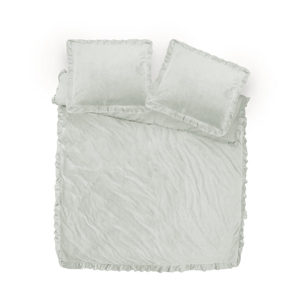 Velvet Duvet Cover Set Ruffles | White | Double - 200cm (W) x 220cm (L) - The Bedding & Blankets Store