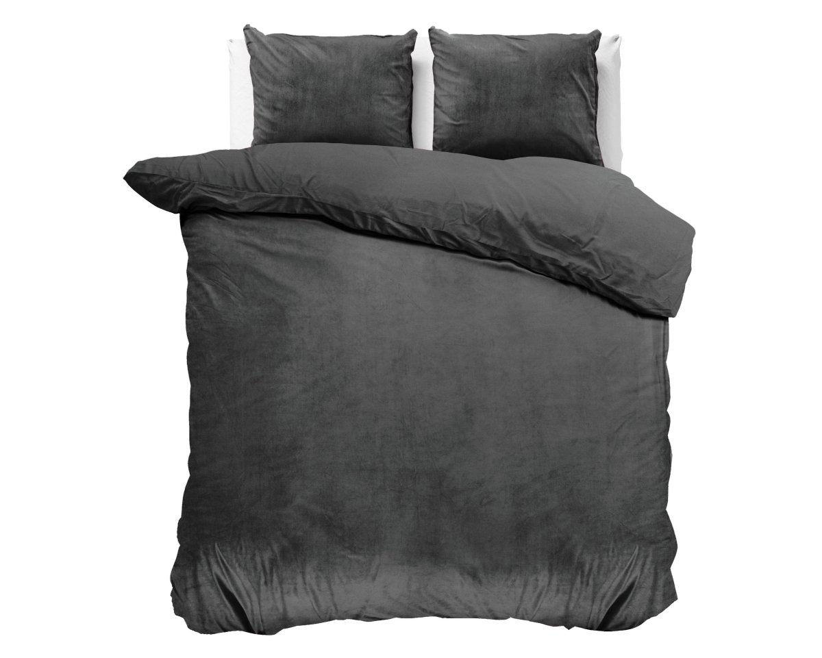 Velvet Duvet Cover Set Solid | Anthracite | Double - 200cm (W) x 220cm (L) - The Bedding & Blankets Store