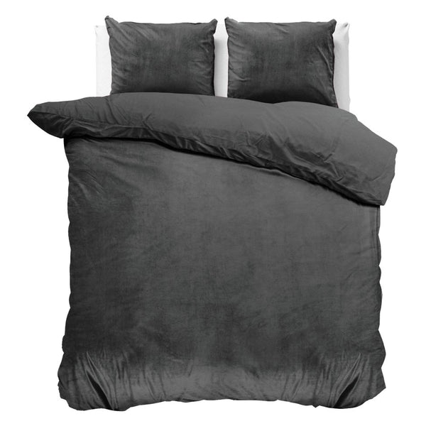Velvet Duvet Cover Set Solid | Anthracite | Double - 200cm (W) x 220cm (L) - The Bedding & Blankets Store