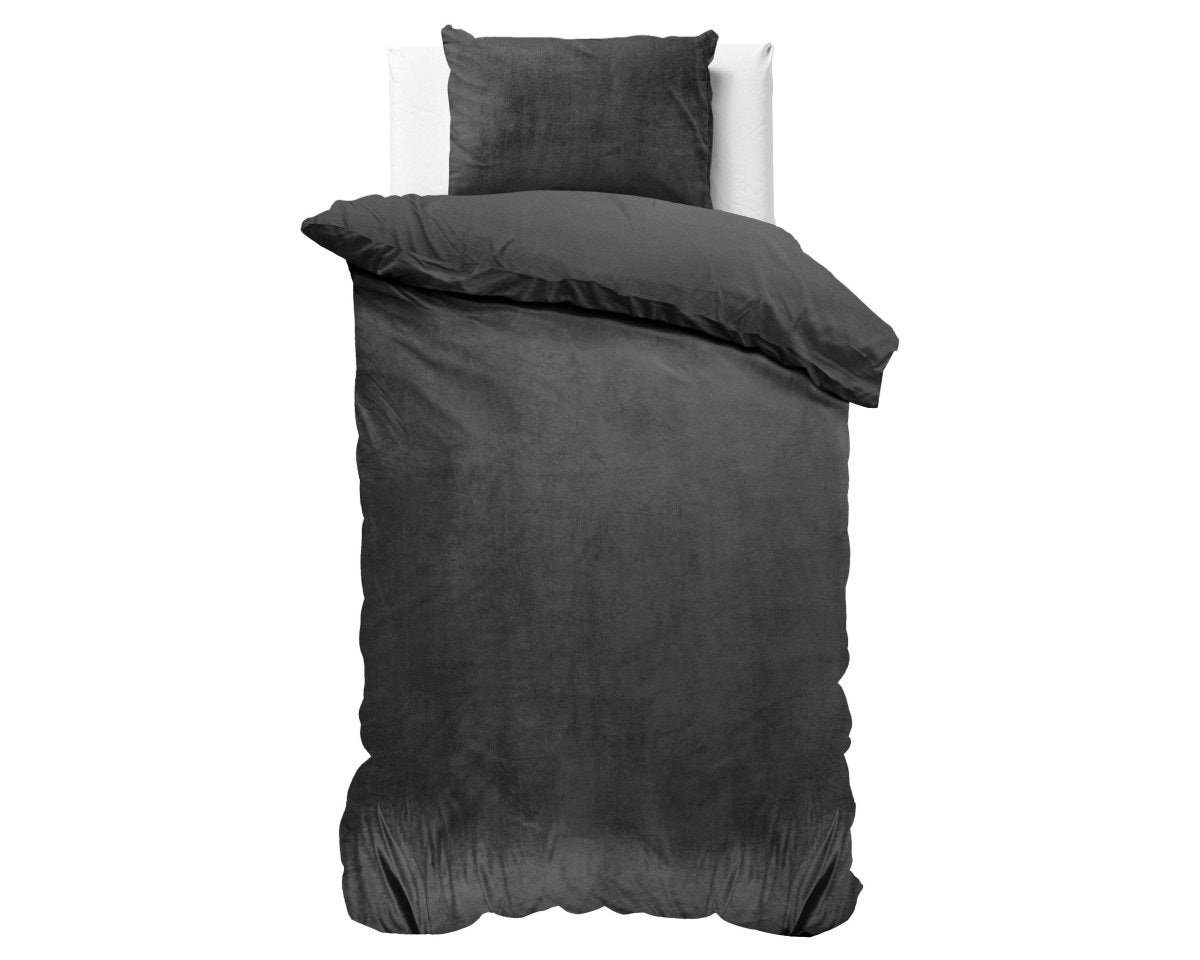Velvet Duvet Cover Set Solid | Anthracite | Single - 140cm (W) x 220cm (L) - The Bedding & Blankets Store