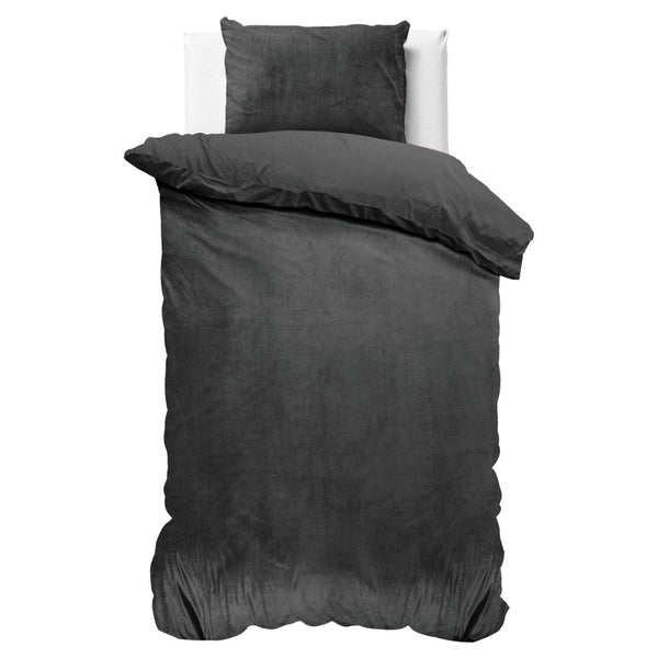 Velvet Duvet Cover Set Solid | Anthracite | Single - 140cm (W) x 220cm (L) - The Bedding & Blankets Store