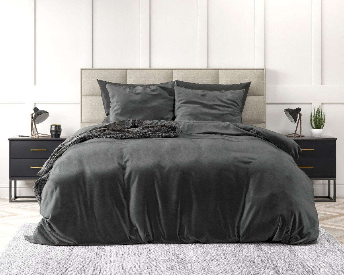 Velvet Duvet Cover Set Solid | Anthracite | Single - 140cm (W) x 220cm (L) - The Bedding & Blankets Store