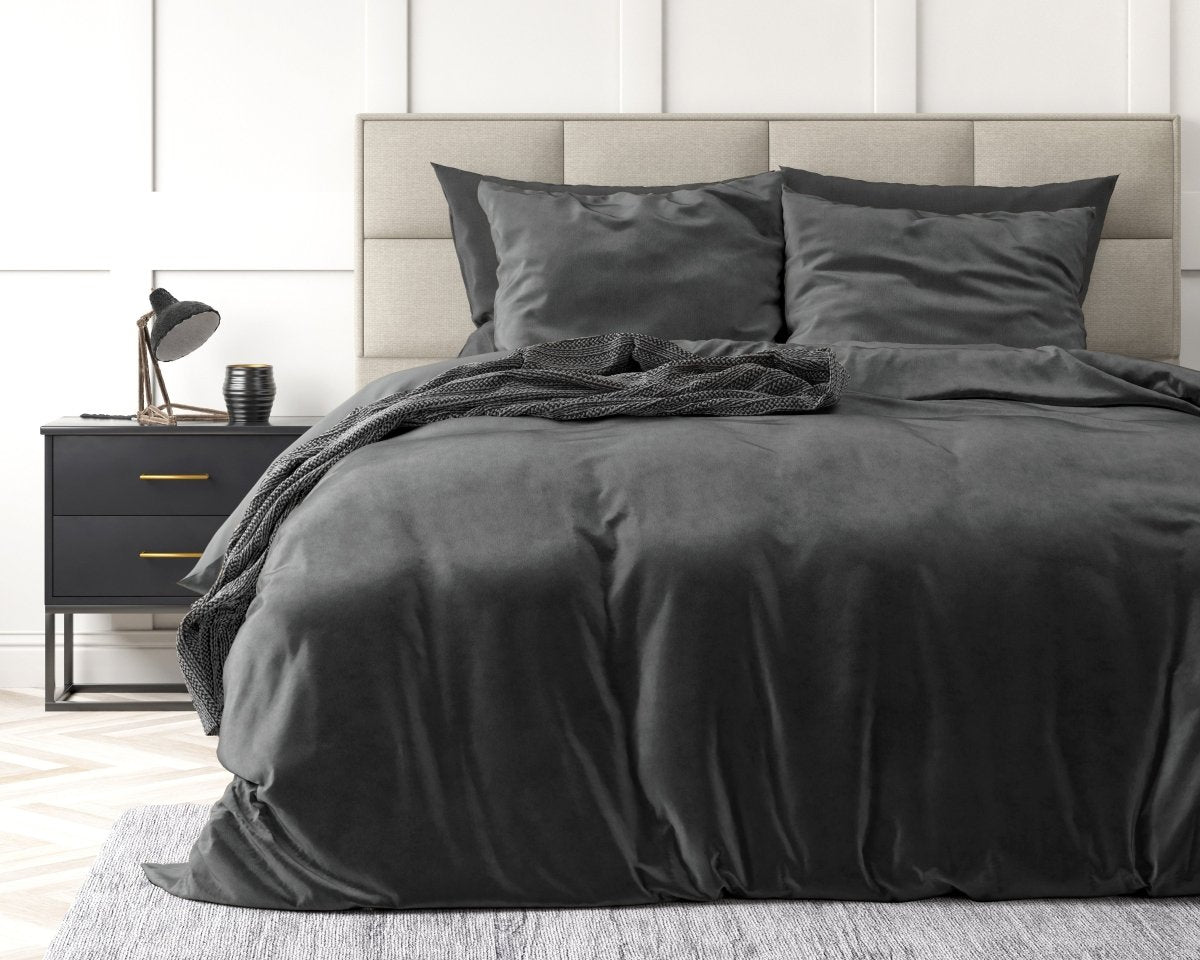 Velvet Duvet Cover Set Solid | Anthracite | Single - 140cm (W) x 220cm (L) - The Bedding & Blankets Store