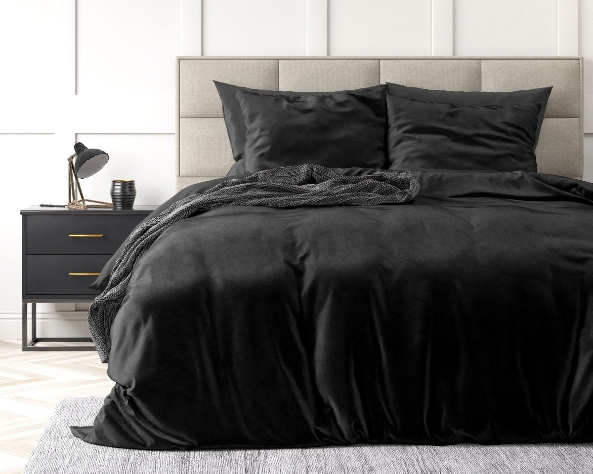 Velvet Duvet Cover Set Solid | Black | Double - 200cm (W) x 220cm (L) - The Bedding & Blankets Store