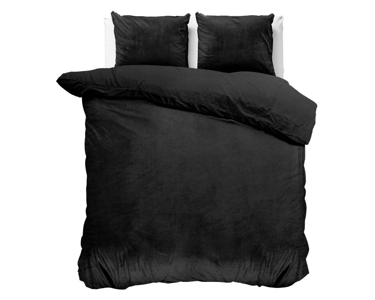 Velvet Duvet Cover Set Solid | Black | Double - 200cm (W) x 220cm (L) - The Bedding & Blankets Store